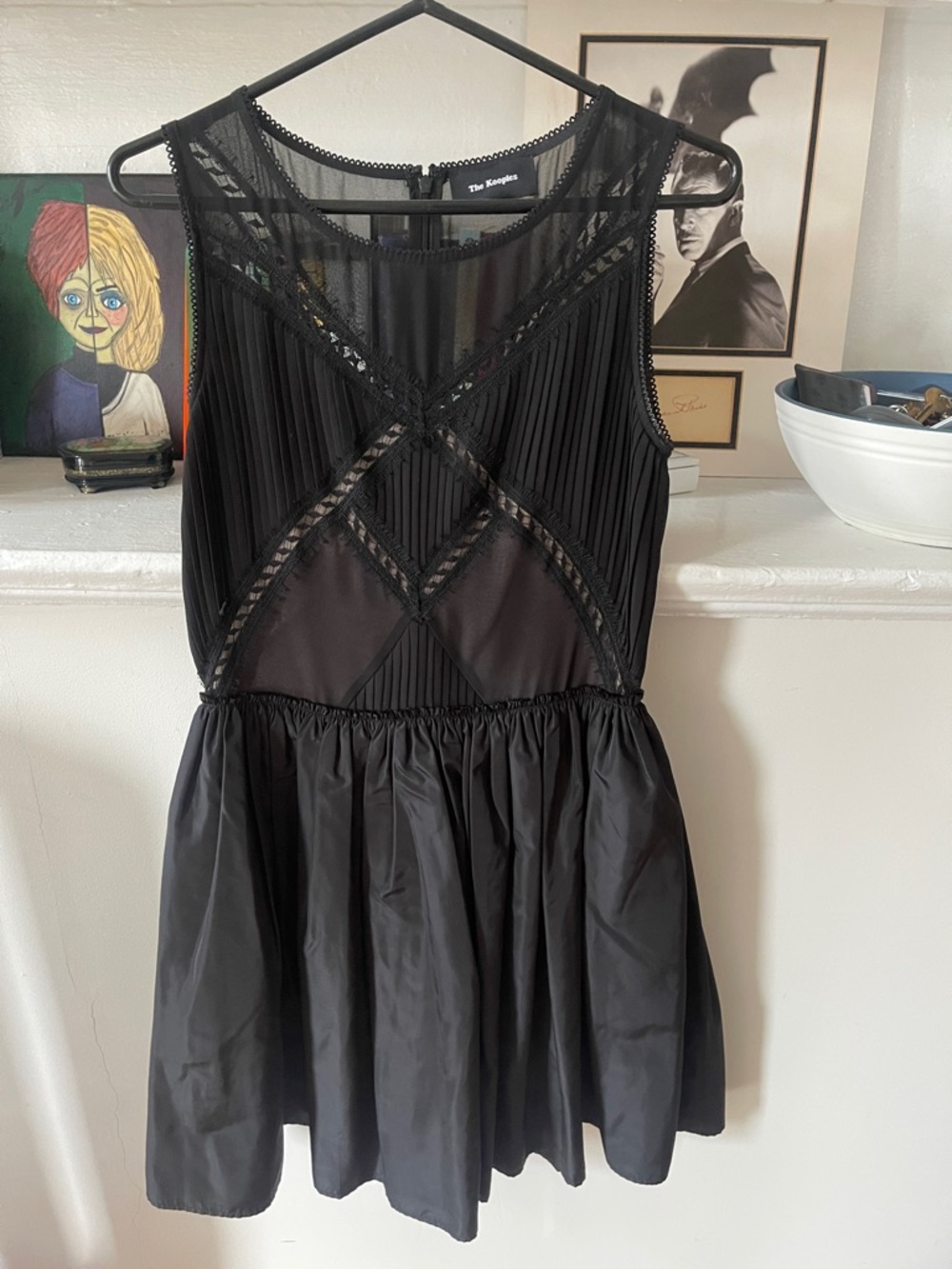 The Kooples Black Sleeveless Lace-Panel Mini Dress